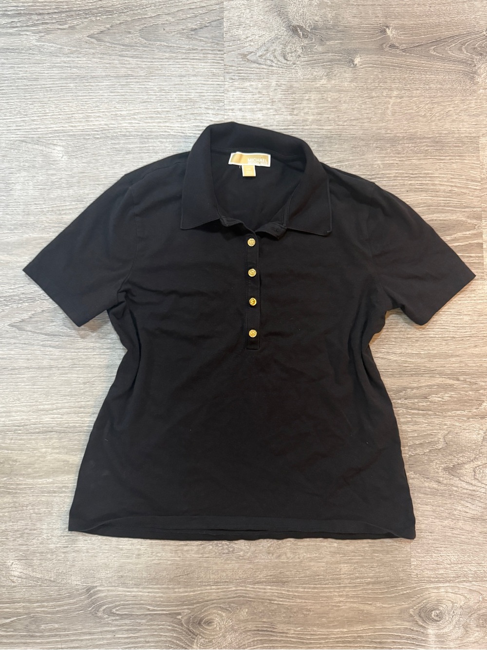 Michael Kors Black Short-Sleeve Polo with Gold-Tone Buttons